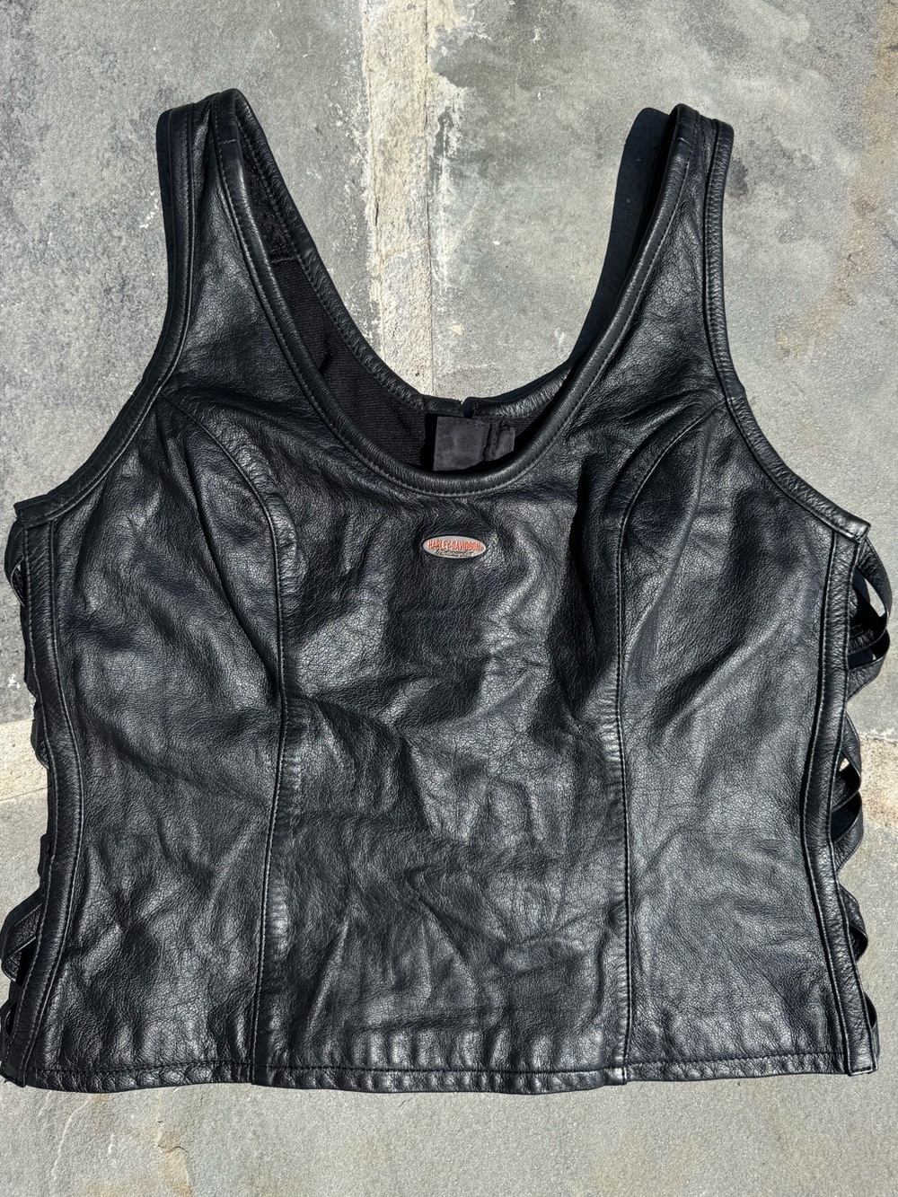 Harley Davison Large Lace Up Leather Corset Tank Top Grunge Biker Vintage Punk